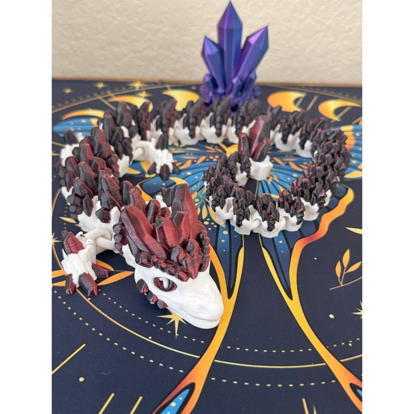 Ashfang Crystal Dragon – Articulated 3D Printed Fantasy Toy (Red/Black/White)