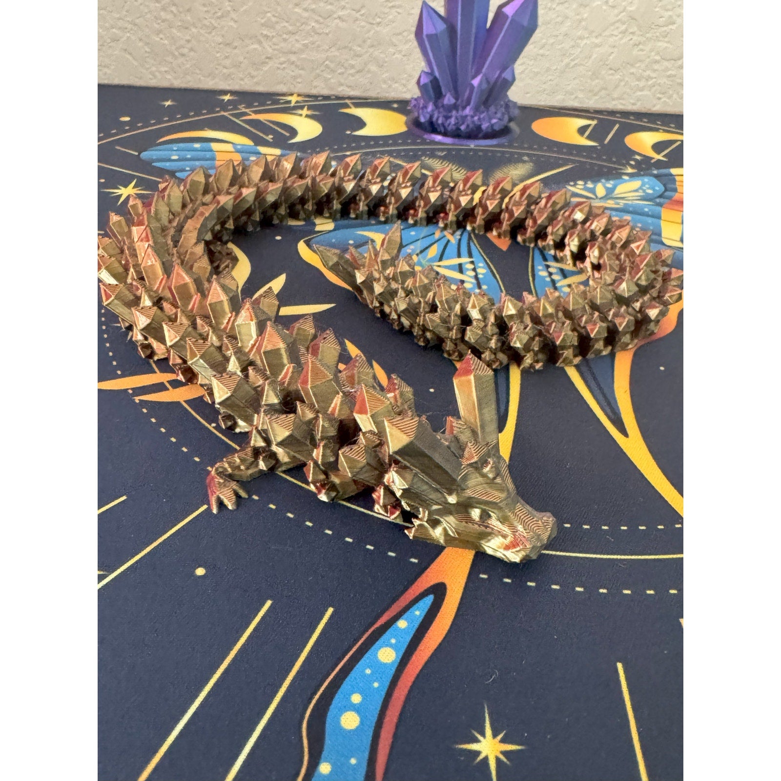Molten Gold Crystal Dragon – Articulated 3D Printed Fantasy Fidget Toy