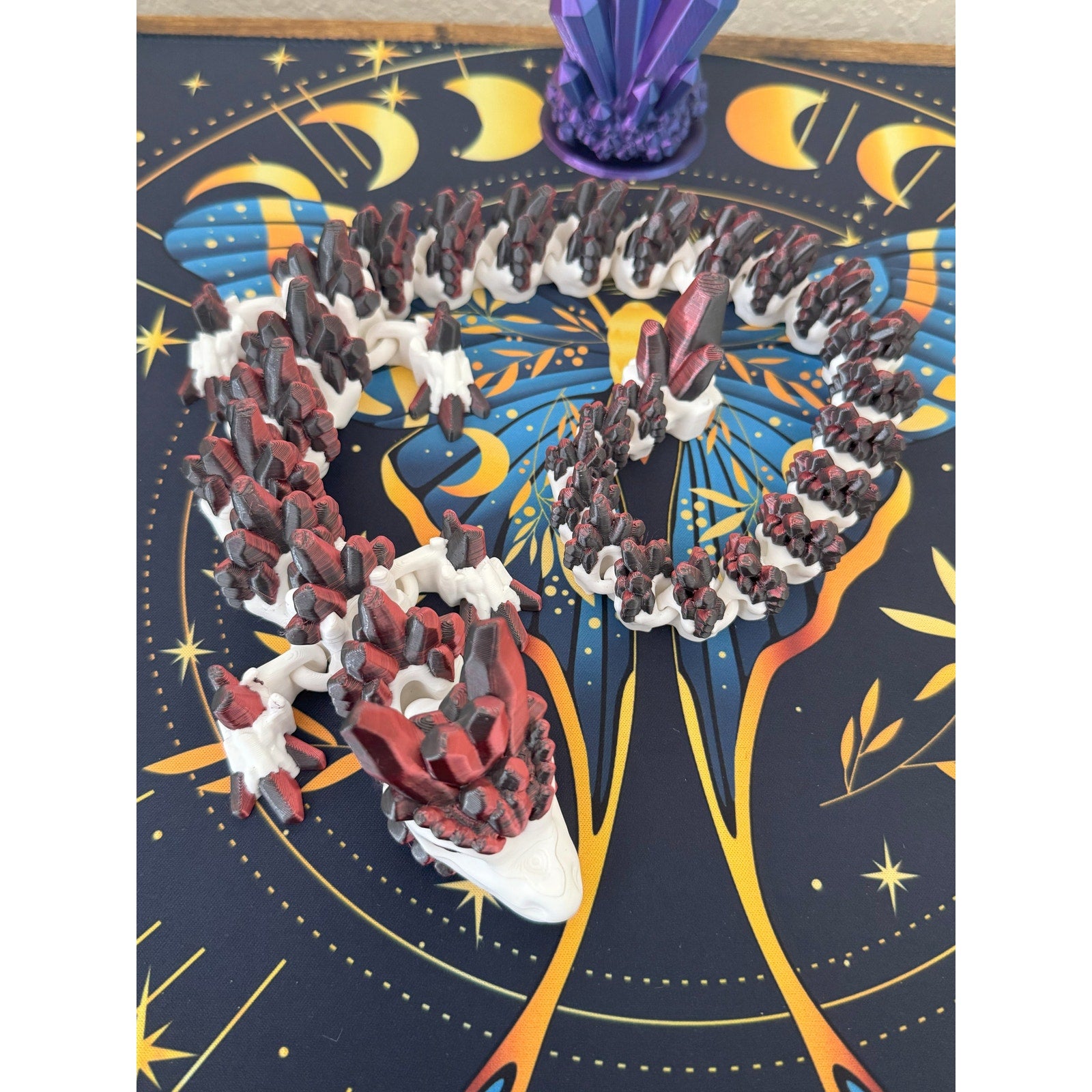 Ashfang Crystal Dragon – Articulated 3D Printed Fantasy Toy (Red/Black/White)