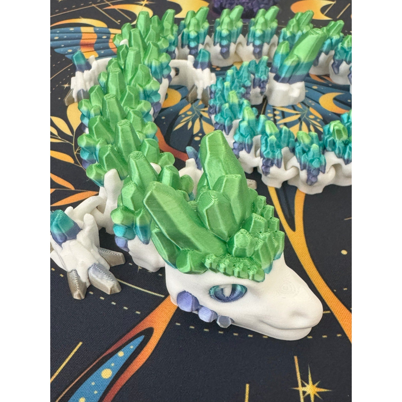 Crystal Spine Dragon 24" – Articulated 3D Printed Fantasy Fidget (Green/Blue)