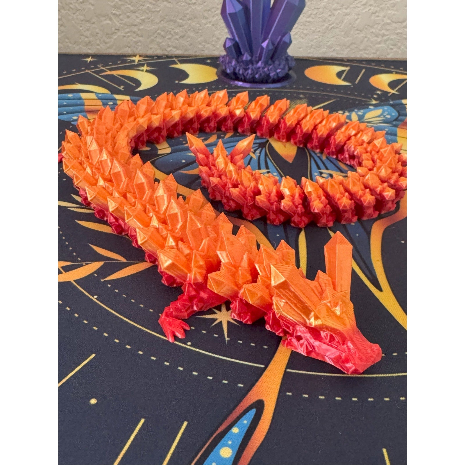 Blazebite Crystal Dragon – Articulated 3D Printed Fantasy Fidget Toy (Orange/Red)
