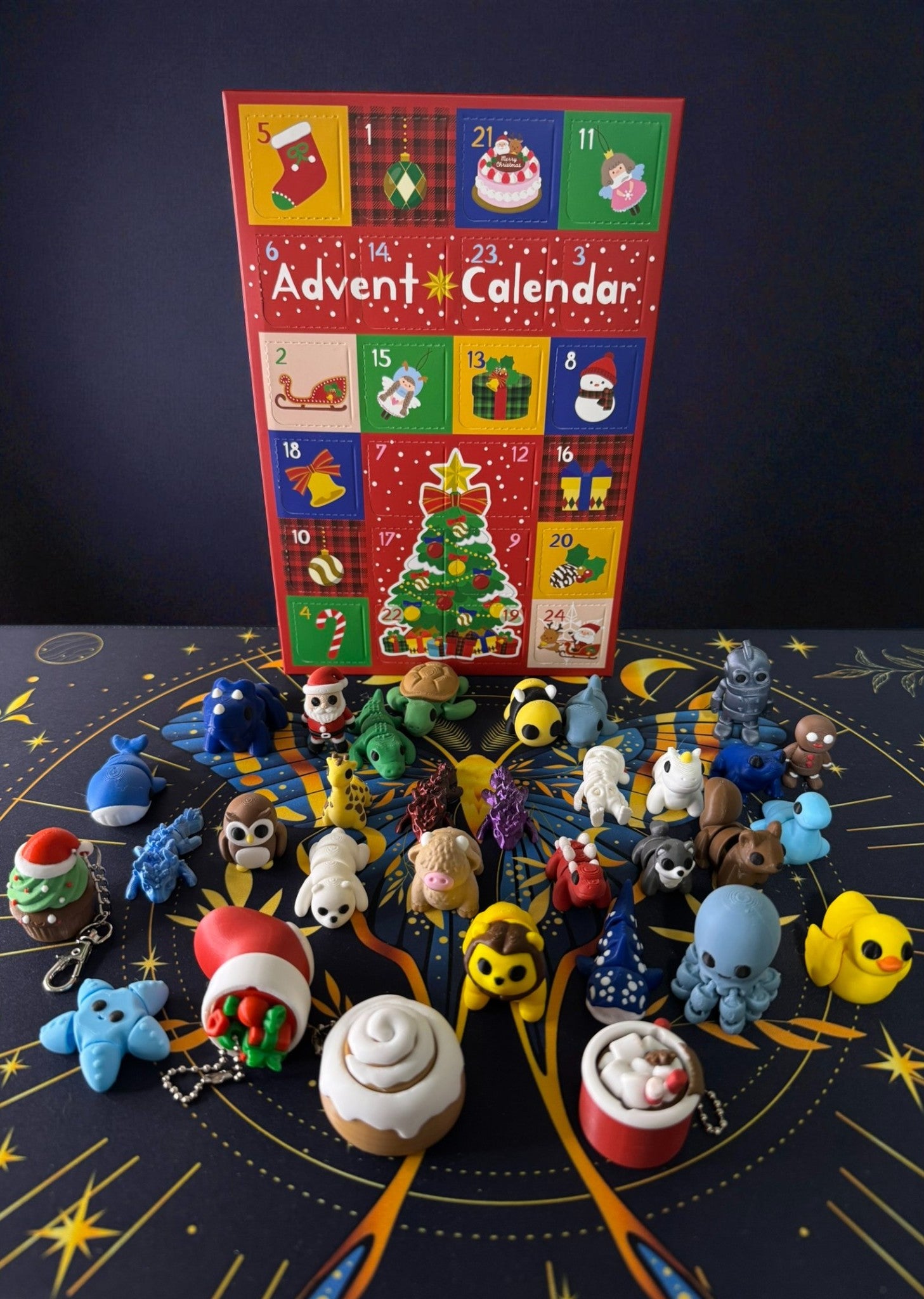 Advent Calendar Surprise Box | 24 Chibi 3D Printed Creatures & Holiday Minis | Christmas Countdown Gift for Kids and Collectors