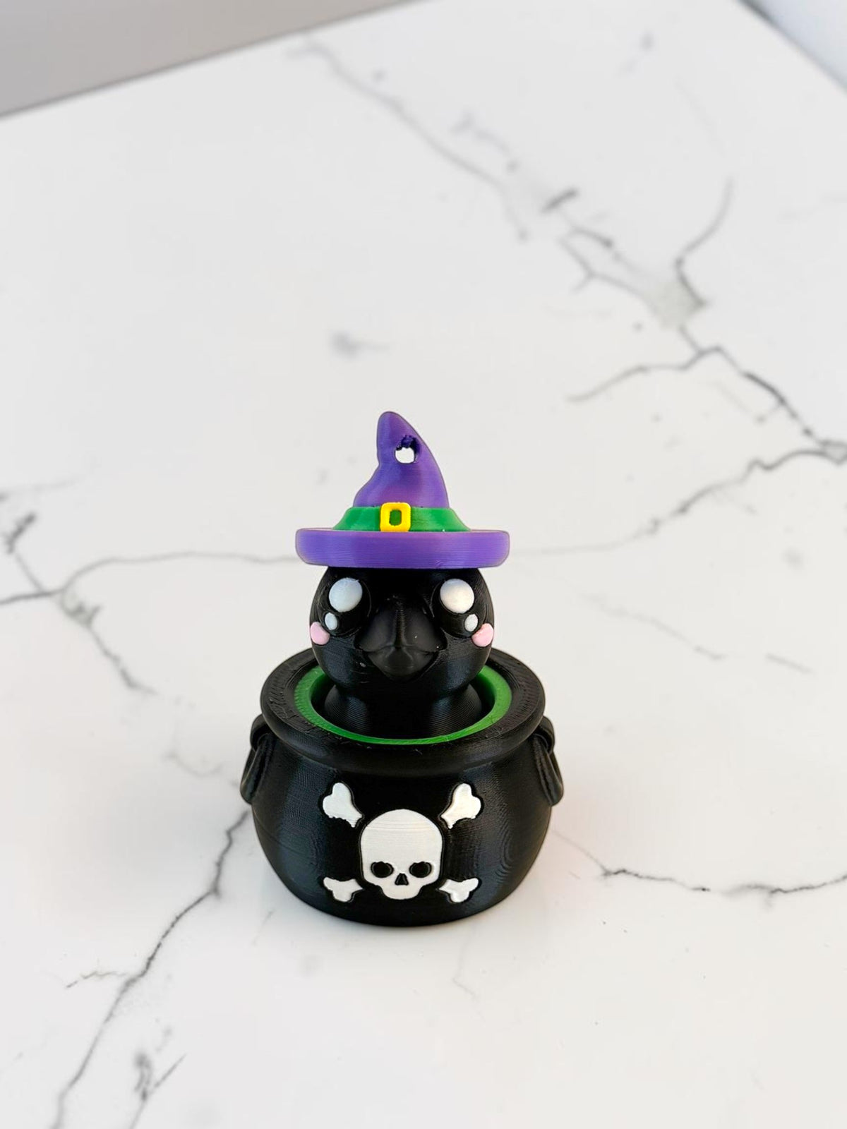 Peekaboo Crow Cauldron – 3D Printed Halloween Fidget Clicker Keychain