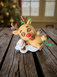 Funny Christmas Reindeer Ornament – Tipsy Rudolph with Eggnog