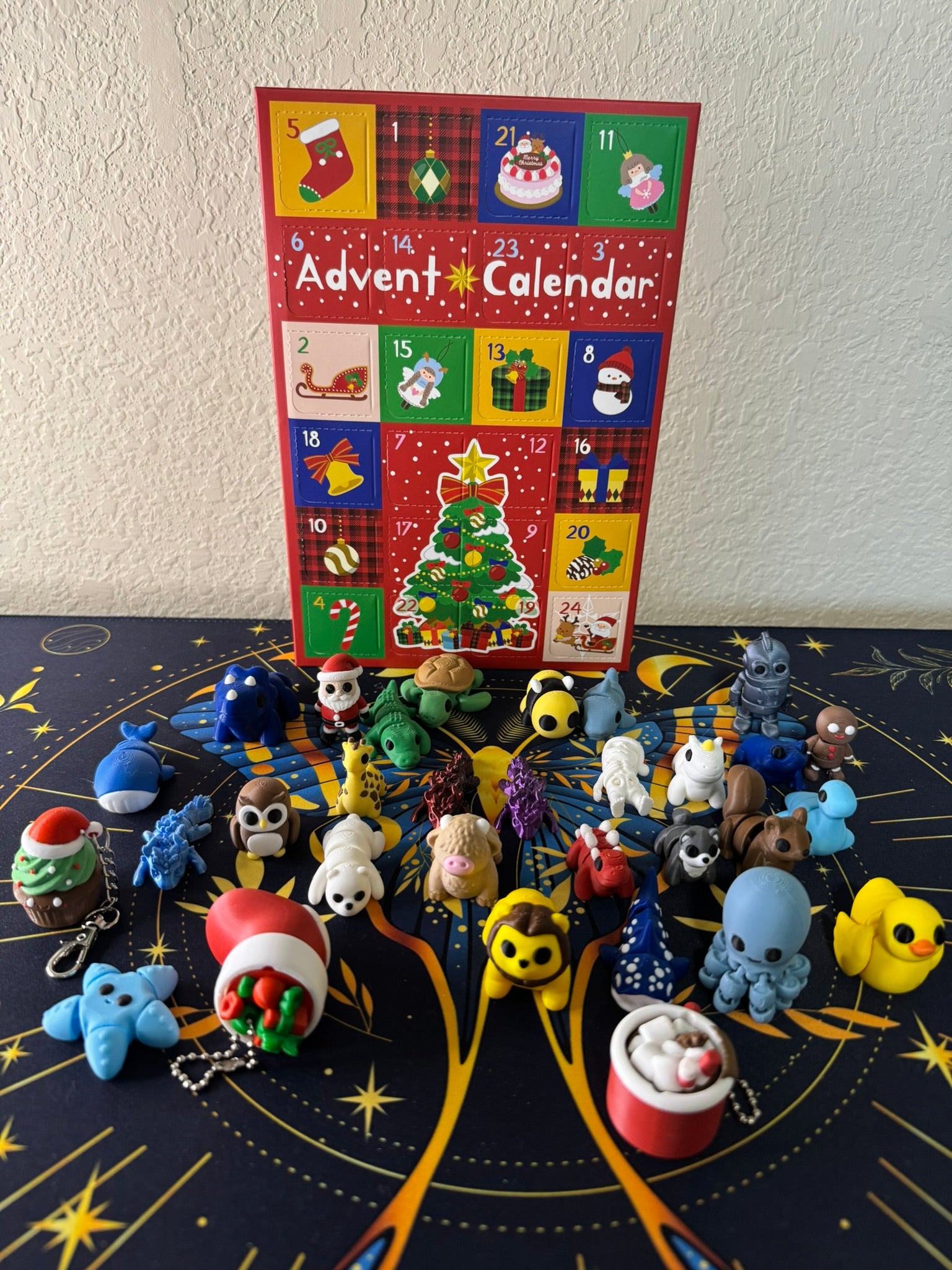 Advent Calendar Surprise Box | 24 Chibi 3D Printed Creatures & Holiday Minis | Christmas Countdown Gift for Kids and Collectors