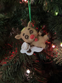 Funny Christmas Reindeer Ornament – Tipsy Rudolph with Eggnog