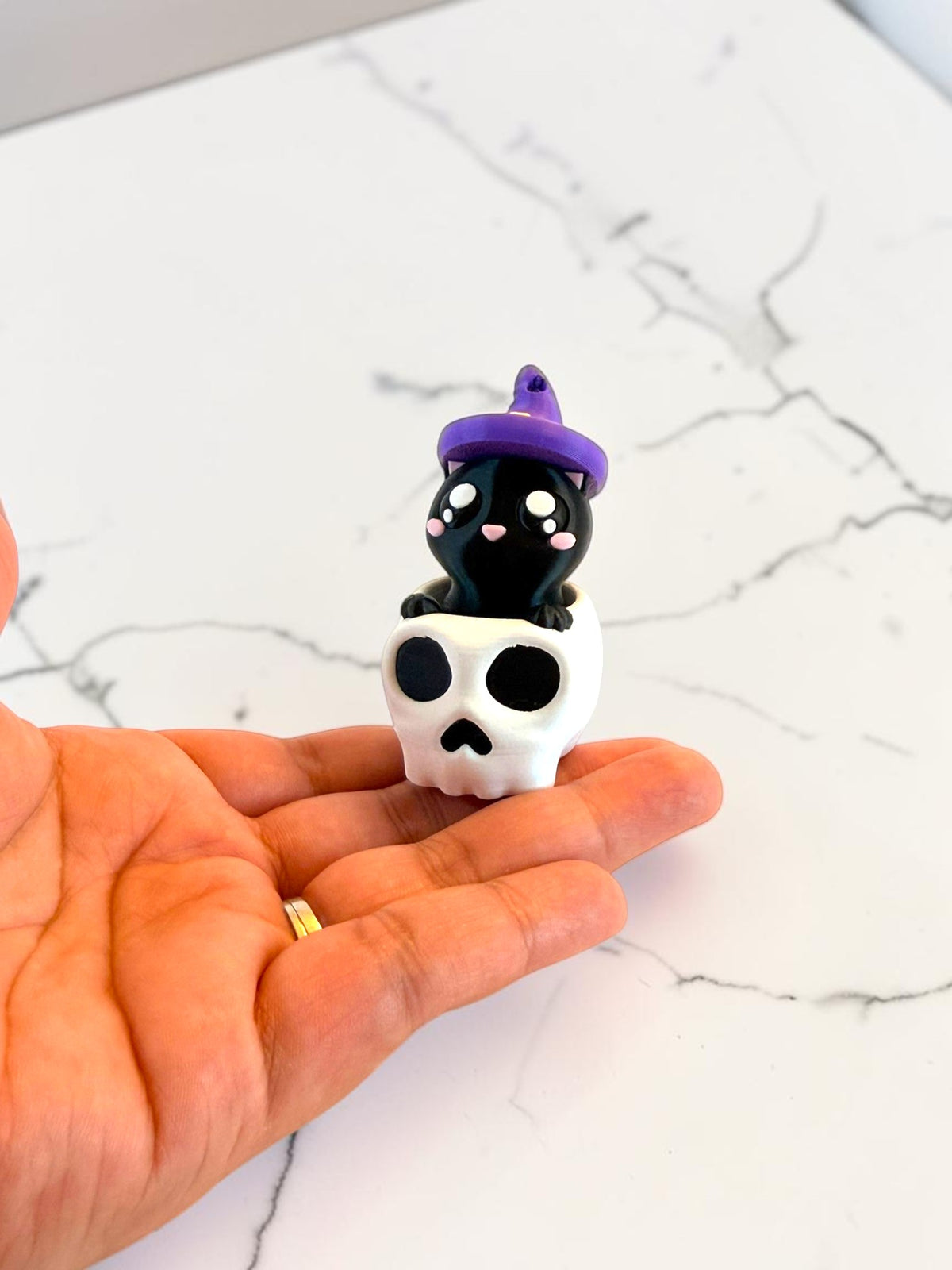 Peekaboo Skull Cat – 3D Printed Halloween Fidget Clicker Keychain