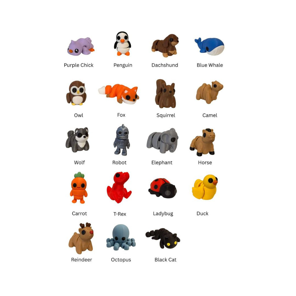 Mini Buddies – Pick Any 20 (Best Value ⭐) | Custom 3D Printed Animal Fidgets Bundle