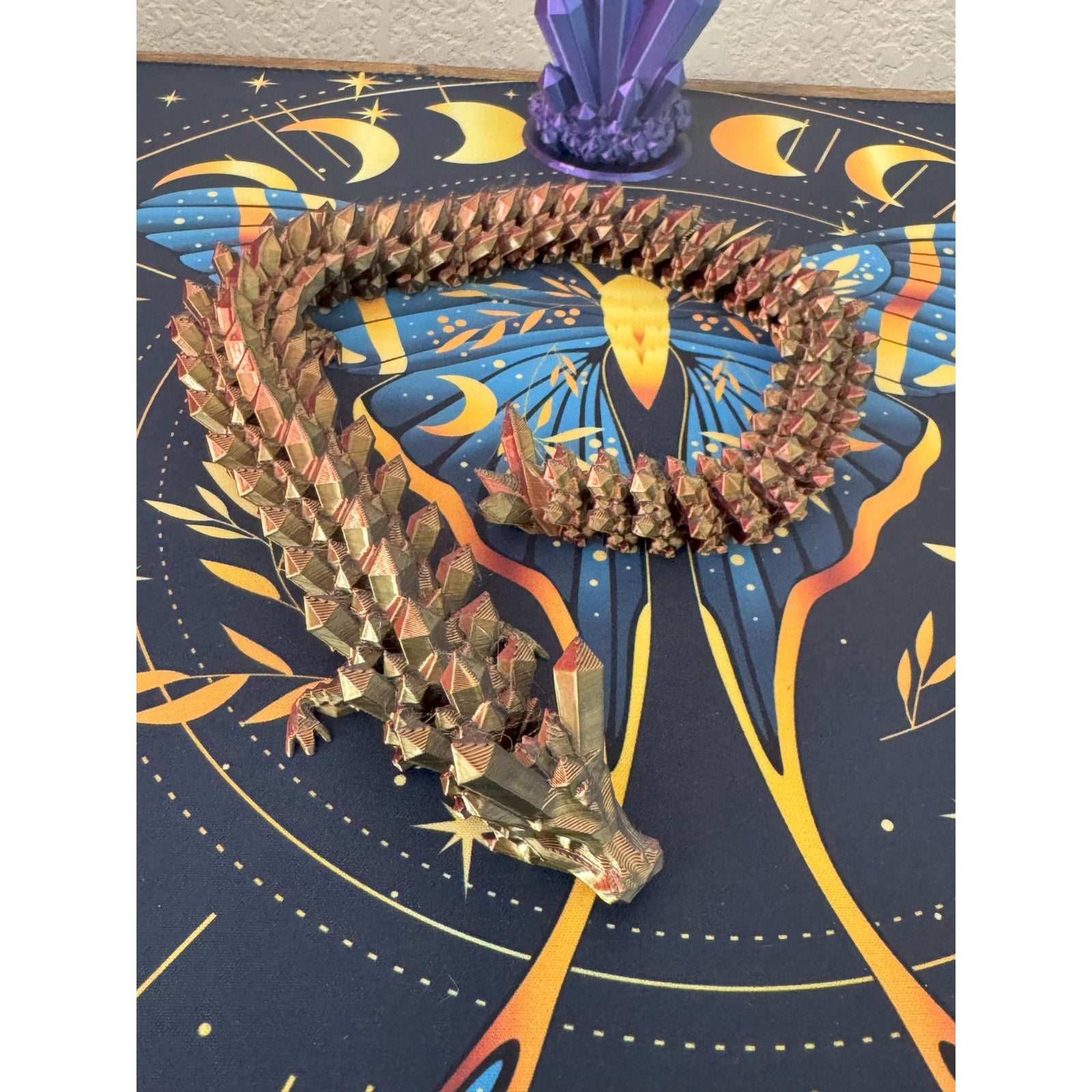 Molten Gold Crystal Dragon – Articulated 3D Printed Fantasy Fidget Toy