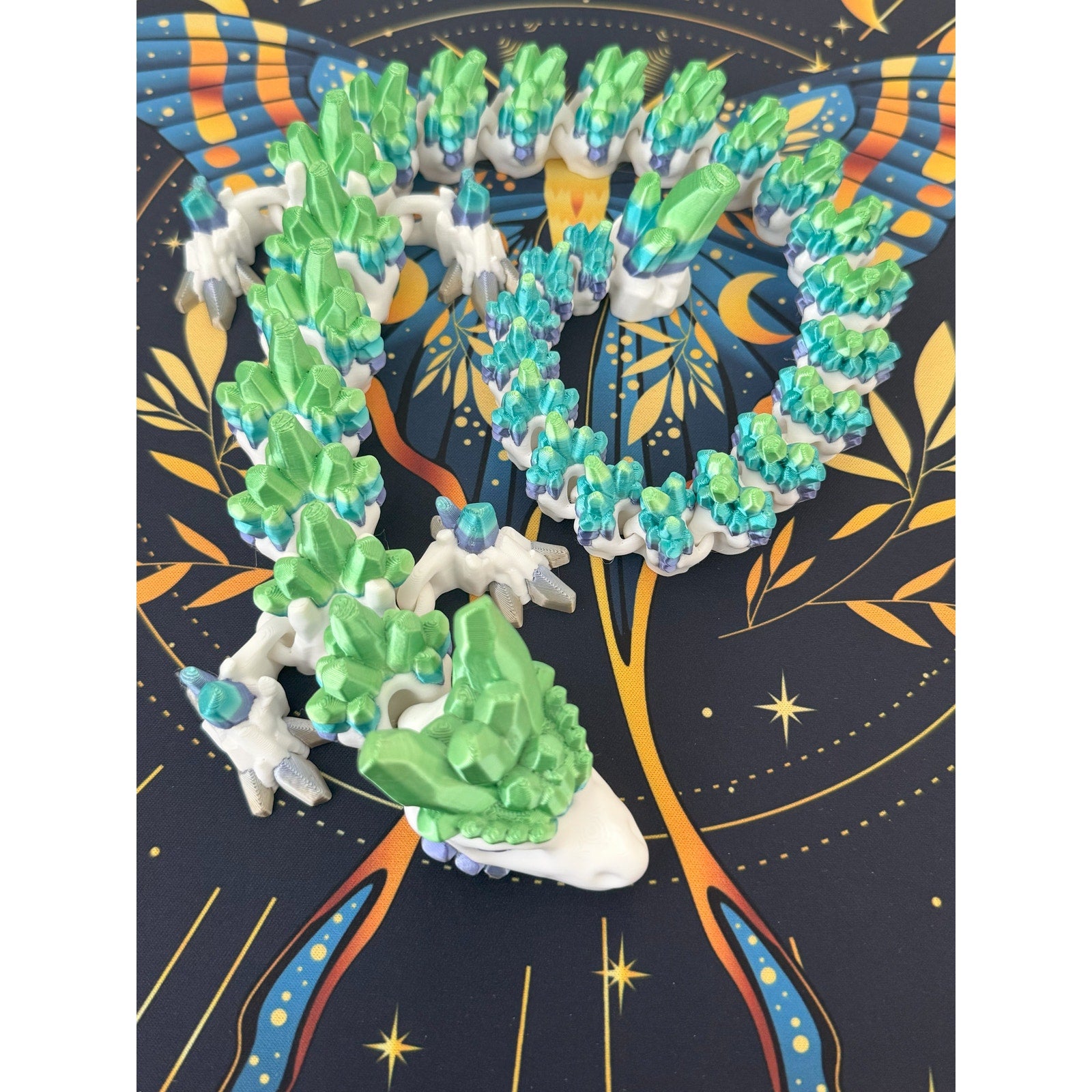 Crystal Spine Dragon 24" – Articulated 3D Printed Fantasy Fidget (Green/Blue)