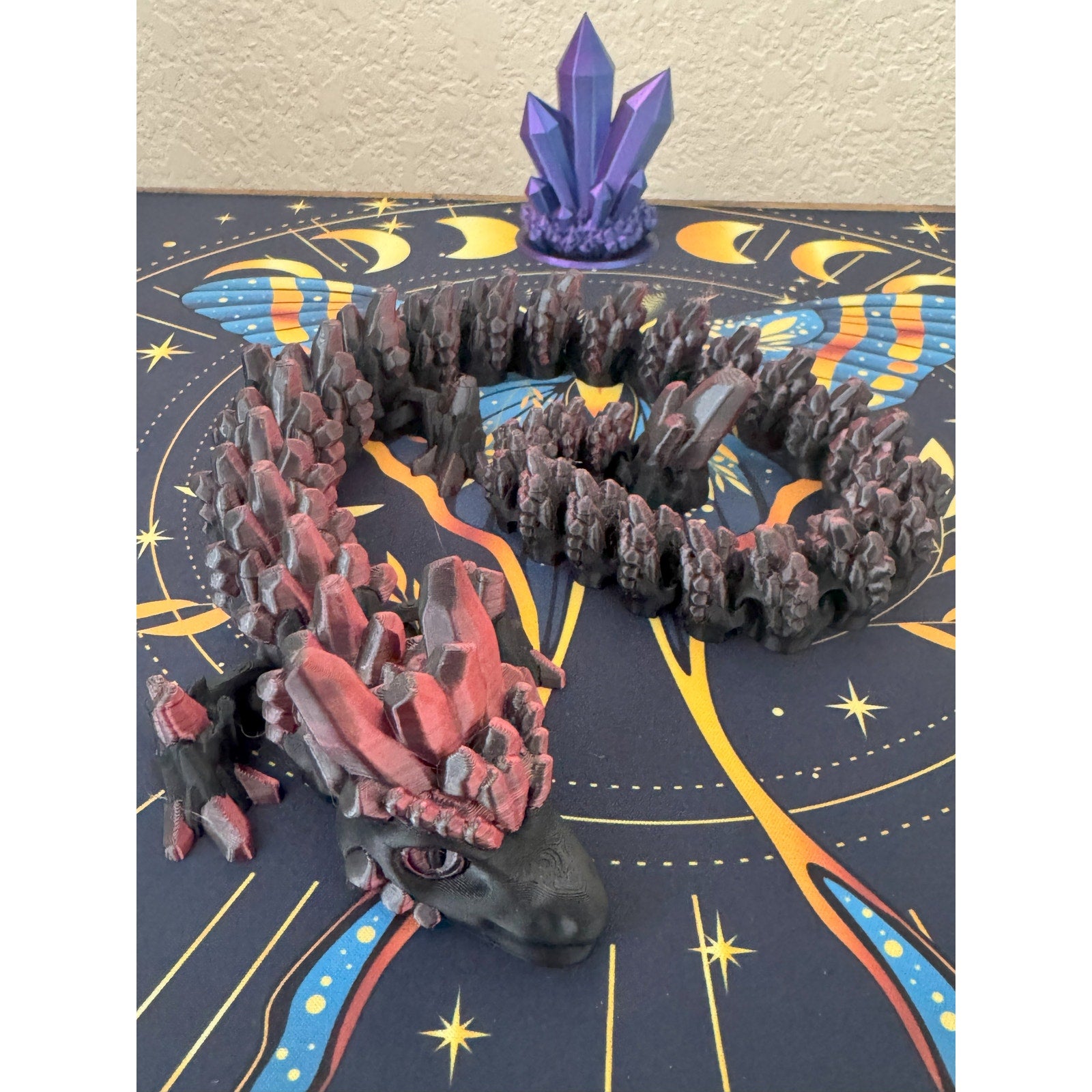 Obsidian Flame Dragon – Articulated 3D Printed Fantasy Fidget Toy (Black/Red)